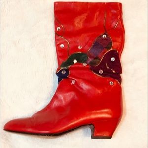 LADIES RED LEATHER RHINESTONE BOOTS